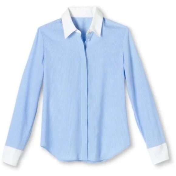 NEW! Altuzarra x Target Collab Pinstripe Blue White Striped Shirt Blouse Top XS - Picture 2 of 10